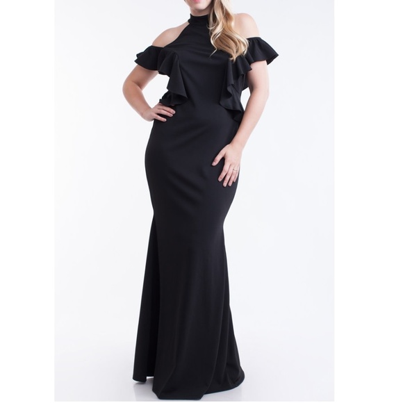 Plus Women Ruffle Bell Sleeve Mermaid Maxi Dress Cutout Cold Shoulder Gown